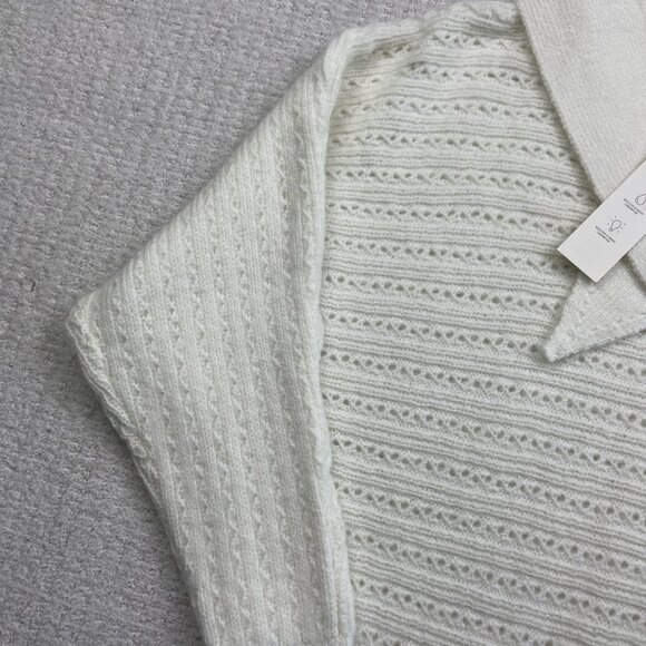 ZARA Women’s White Knit Sweater Size M NWT Bow Tie V-Neck Pullover Long Sleeve * - Picture 3 of 16